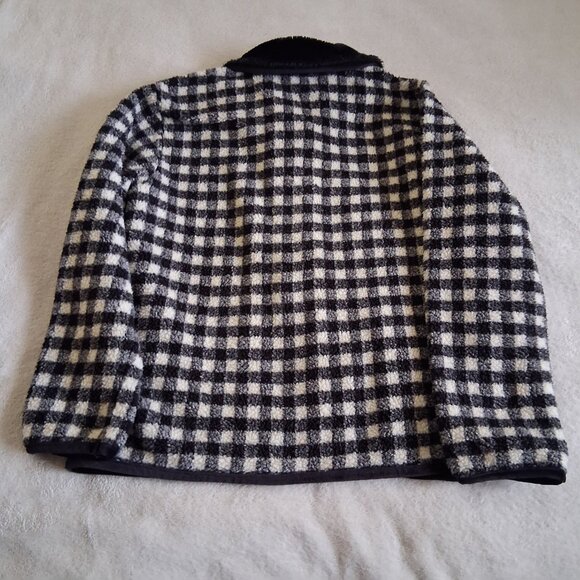 Talbots Vintage Women's Small Black & White Plaid Velvet Trim Fleece Jacket - Picture 10 of 14